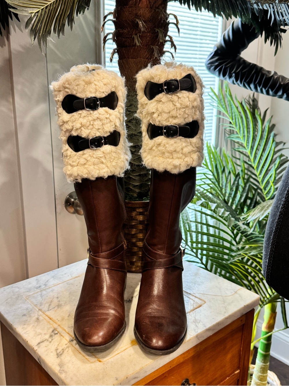 Faux Shearling Boot Cuffs with Buckle Detail - Cream by Fabulous Furs